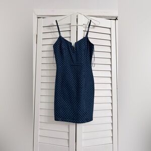 Elegant Navy Polka Dot Dress